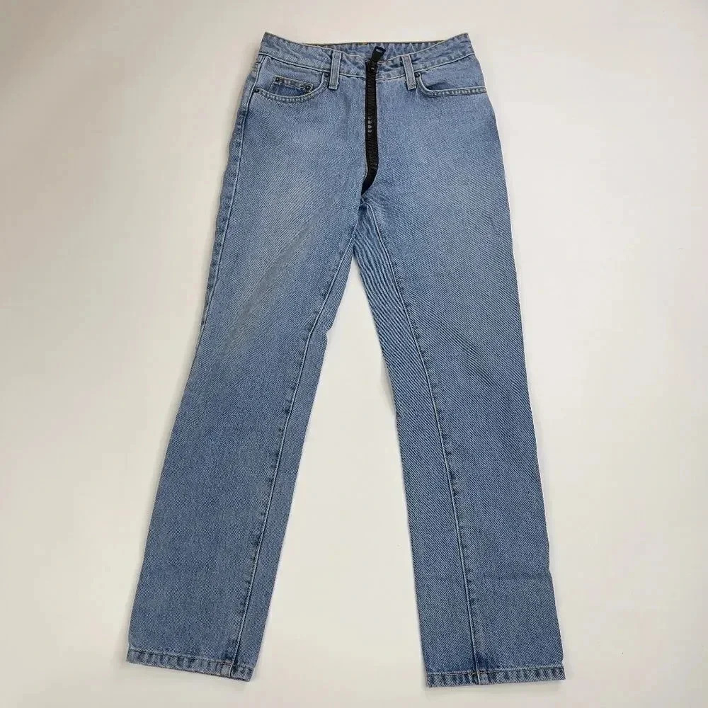 Carmar Savannah Emelia Full Zip Jeans 25 Mid Wash Straight Leg Black Zip